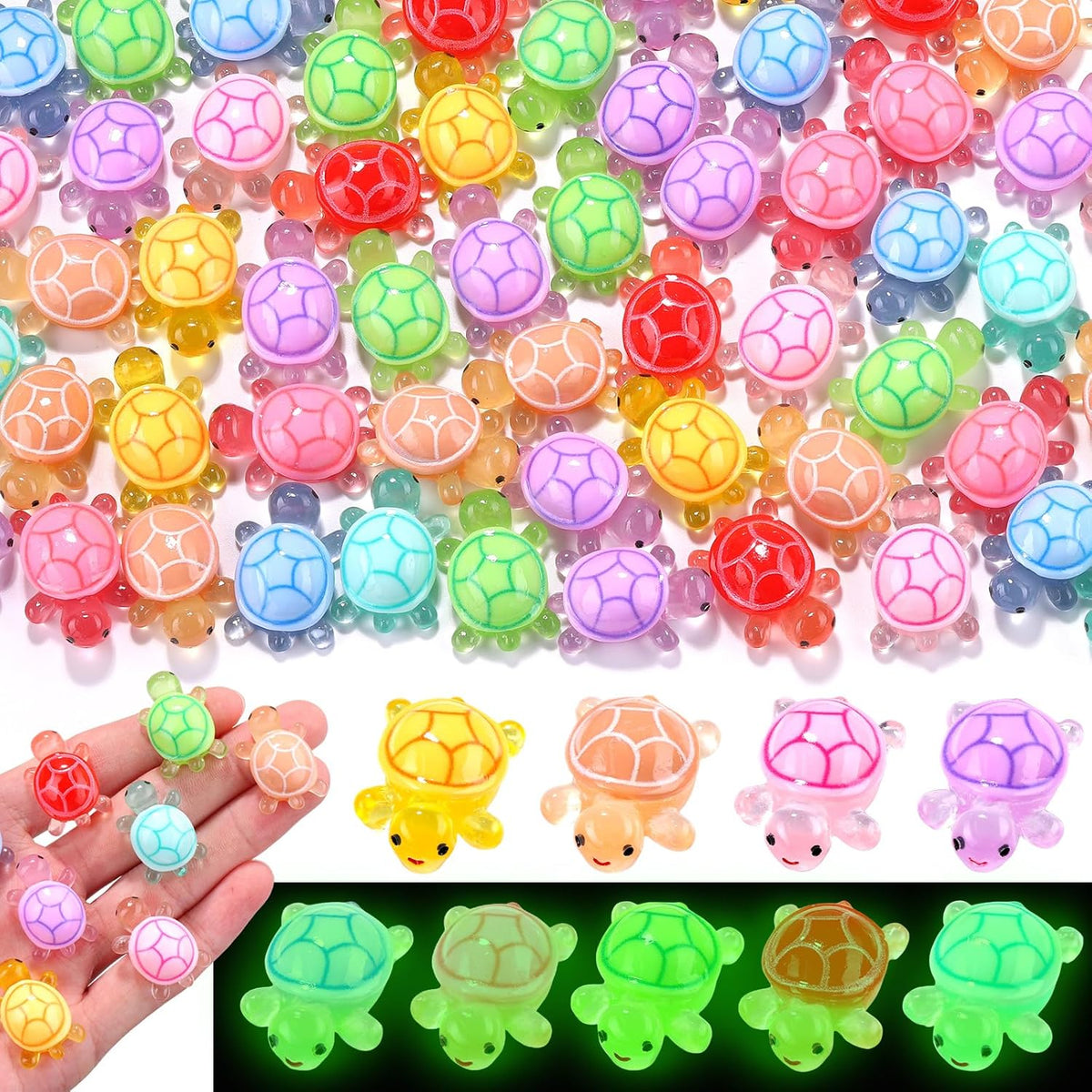 120pcs Luminous Mini Resin Turtles 9 Colors Glow in The Dark Tiny Sea Turtle Figures to Hide Small