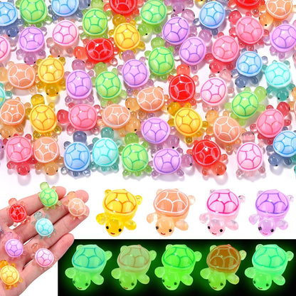 120pcs Luminous Mini Resin Turtles 9 Colors Glow in The Dark Tiny Sea Turtle Figures to Hide Small