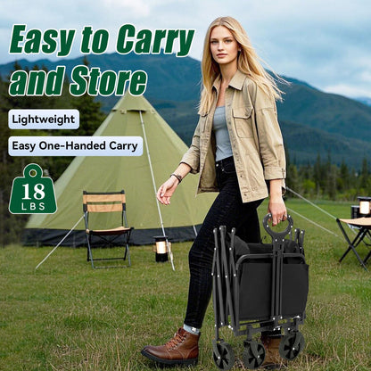 Collapsible Wagon Cart Foldable with Tailgate, 47" L 480lbs Capacity, Heavy Duty Beach Wagon with