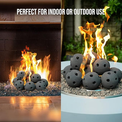 Skyflame Hollow Ceramic Balls, Set of 12 Round Fire Stones Set for Indoor and Outdoor Fire Pits or