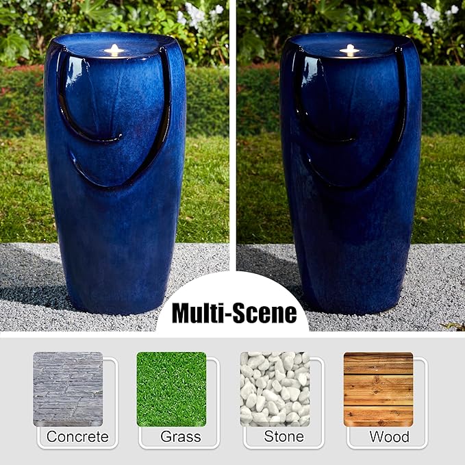 Glitzhome 29.25" H Oversized Ceramic Vase Outdoor Water Fountain Tall Patio Garden Water Fountain