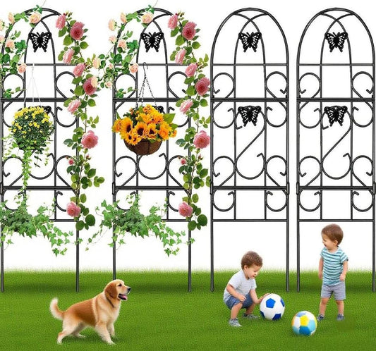 AMAGABELI Garden & Home 4 Pack Garden Trellis for Climbing Plants 60" x 18" Black Iron Trellis for