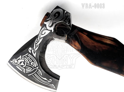 SHINY CRAFTS® Handcrafted Decorative Viking Axe with Leather-Wrapped Handle & Sheath – Engraved