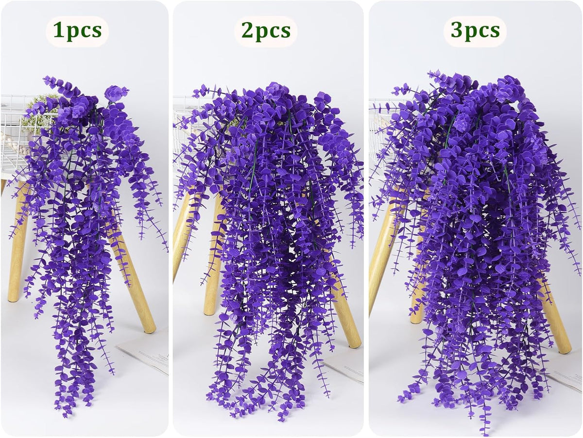 RECUTMS Artificial Hanging Plants Fake Plants Greenery Vines Aritificial Plants Eucalyptus Purple