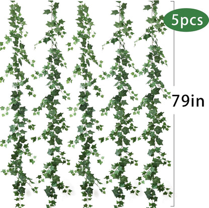 mizii 5 Pack 395" Artificial Vines Ivy Garland Fake Vine Realistic Silk Green Leaves Faux Hanging