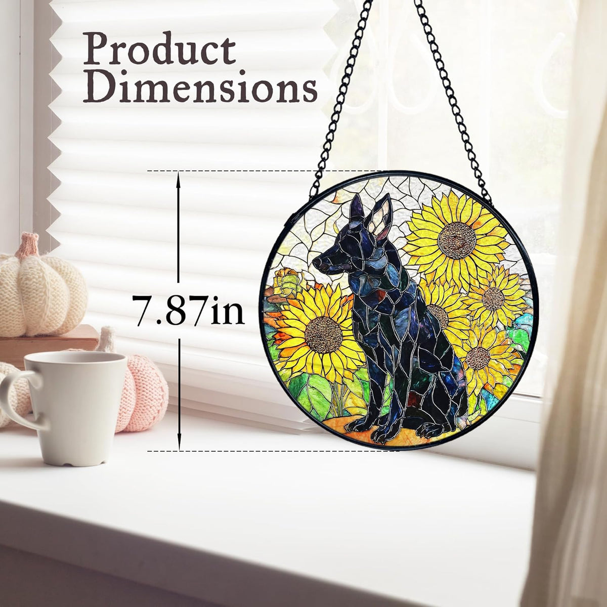kdqua German Shepherd Sunflower Suncatcher Stained Glass Window Hanging, German Shepherd Gifts Sun