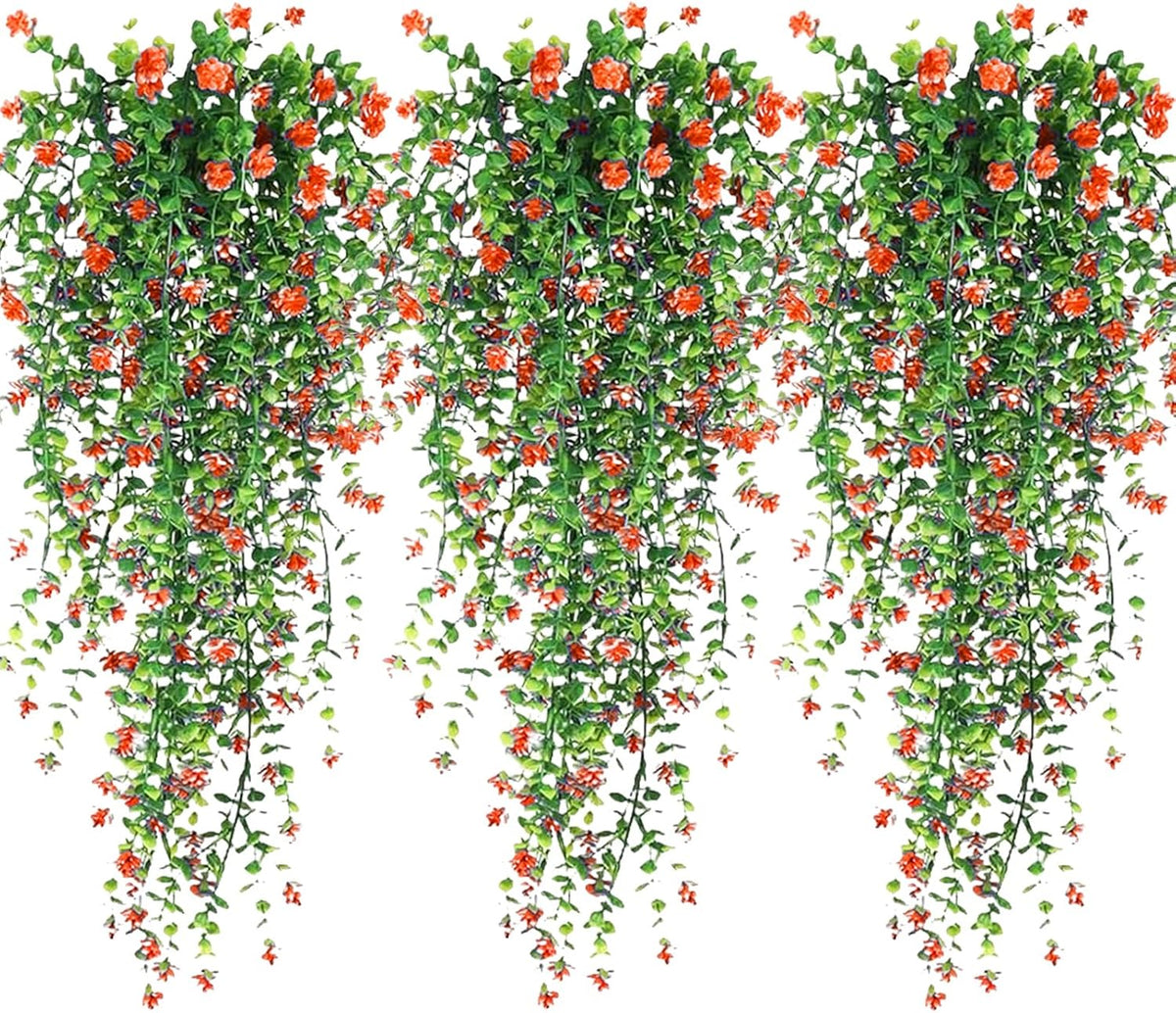 Artificial Hanging Flowers, 3 Pcs Fake Hanging Plants Artificial Vines for Outdoors, Fake Ivy Vine