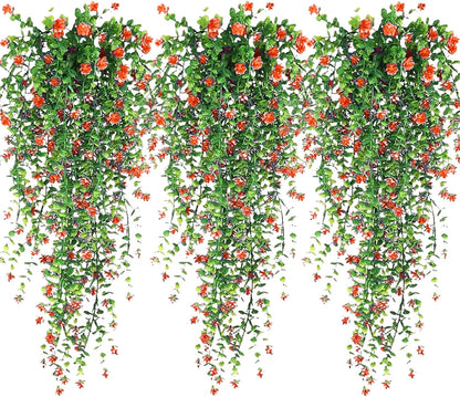 Artificial Hanging Flowers, 3 Pcs Fake Hanging Plants Artificial Vines for Outdoors, Fake Ivy Vine