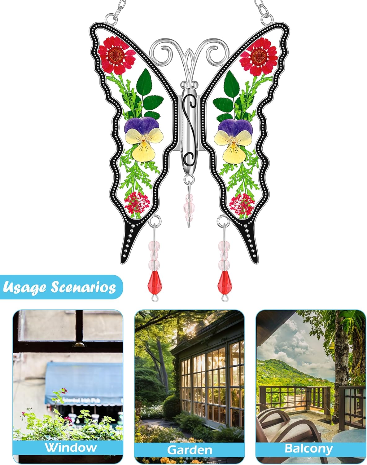 KY&BOSAM Butterfly Suncatcher for Window Hanging DIY Mom Gift Ornament Pressed Flower Between Wings