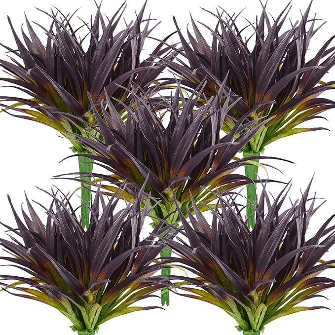32 Pcs Artificial Grass Fake Grass Plants 17.3in Outdoor Plants UV Resistant Faux Greenery Stems