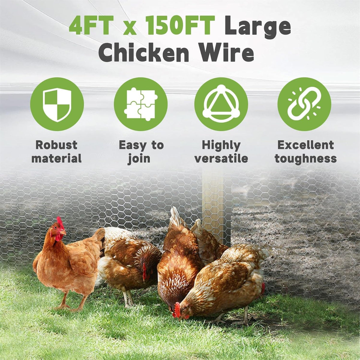 HOSTIC 4FTx150FT Chicken Wire Netting 2IN Mesh Galvanized Wire Hexagonal Fencing for Poultry Garden
