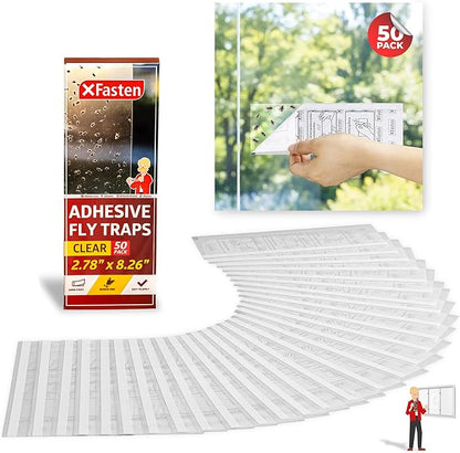 XFasten Window Fly Traps Sticky Clear 50-Pack Fruit Fly Traps for Indoors Sticky, Residue-Free