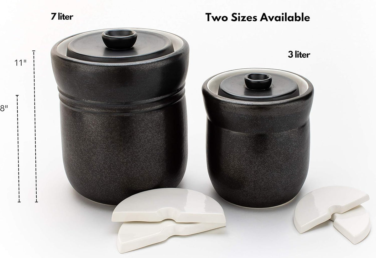 TOMO Fermentation Crock with Weights - Ceramic Sauerkraut Pickling Crock - Stoneware Kombucha