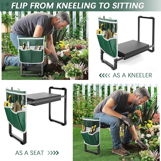FLINTER 10.2" Wider Garden Kneeler and Seat, Upgraded Heavy Duty Thick Gardening Bench for Kneeling