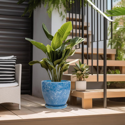 Ceramic Flower Pot - 10 Inch Planter with Drainage Hole and Saucer, Modern Large Planters
