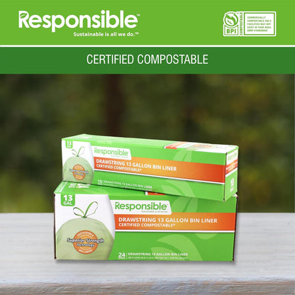 Responsible Products Kitchen Bin Liners, Certified Compostable, Heavy Duty Multipurpose Food Scrap