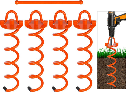 FEED GARDEN 12.2 Inch Spiral Ground Anchors Heavy Duty Screw in Spiral Stakes, 4 Pack Folding Ring