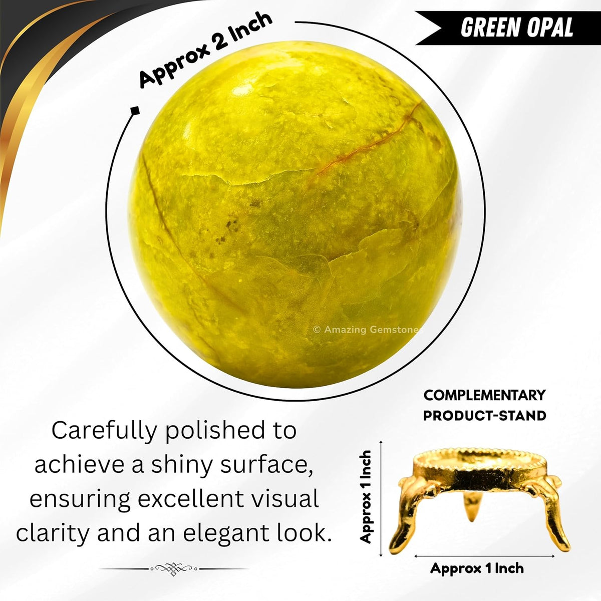 Amazing Gemstone Green Opal Crystal Ball with Stand - 2 Inches Crystal Sphere Meditation Balls for