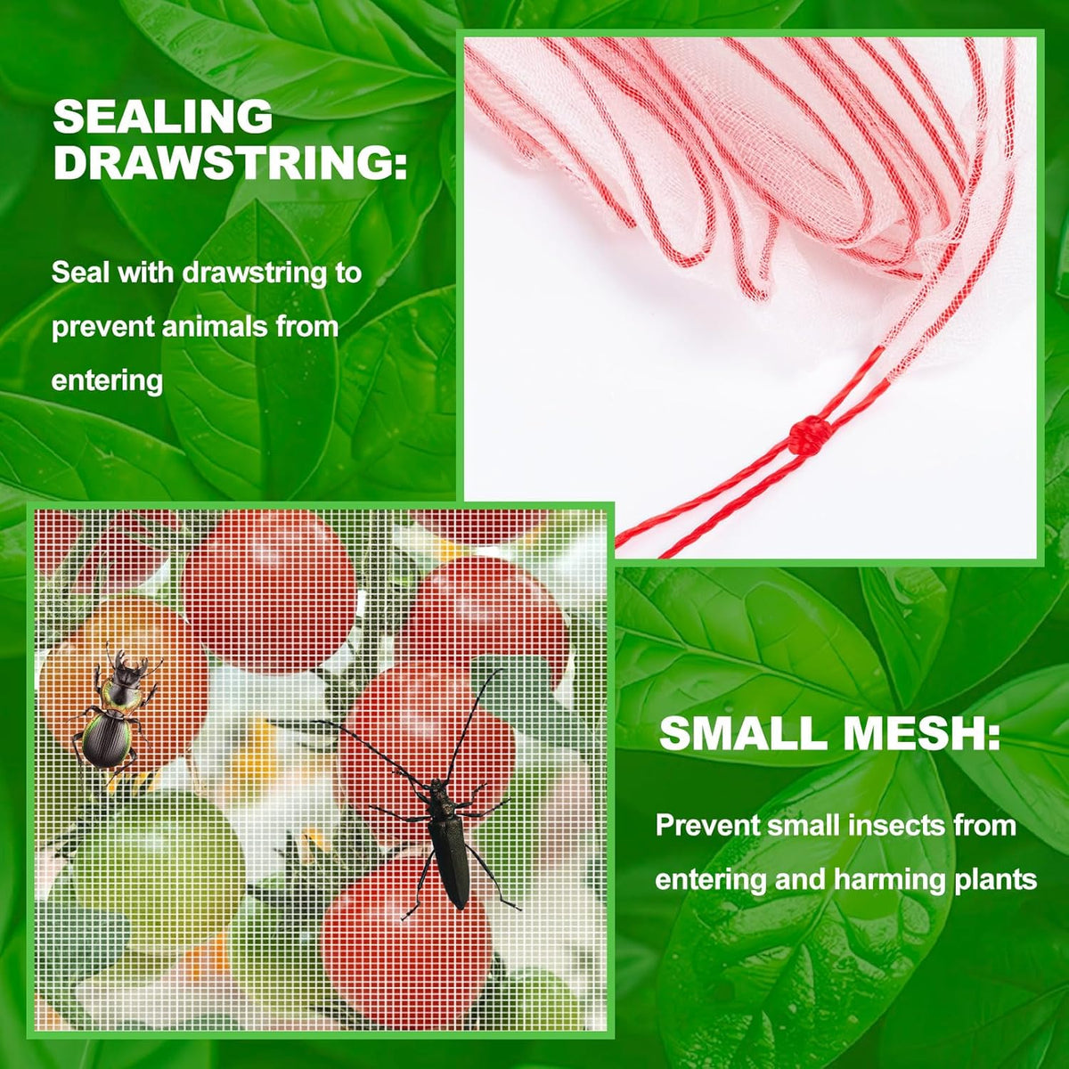 Insect Bird Barrier Mesh, Garden Netting Barrier, Bird Netting, Netting for Plant with Drawstring