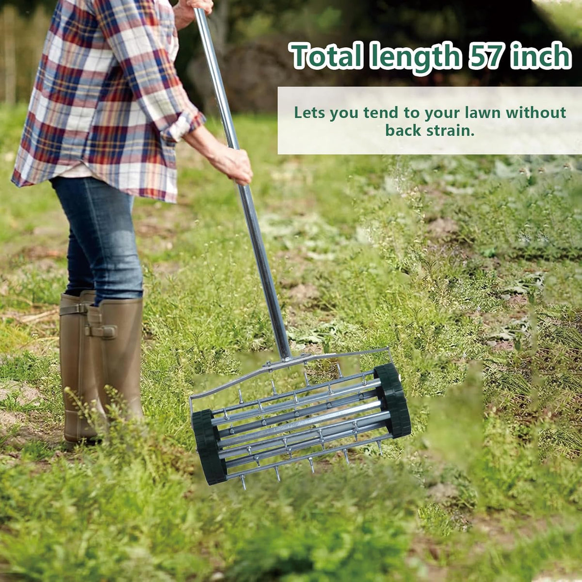 16-Inch Heavy Duty Rolling Lawn Aerator With Sharp Spikes & Anti-Slip Handle - Push Aerator for