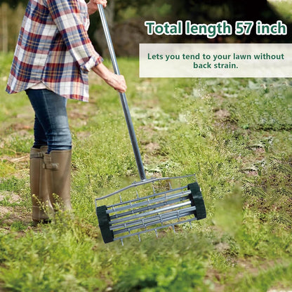16-Inch Heavy Duty Rolling Lawn Aerator With Sharp Spikes & Anti-Slip Handle - Push Aerator for