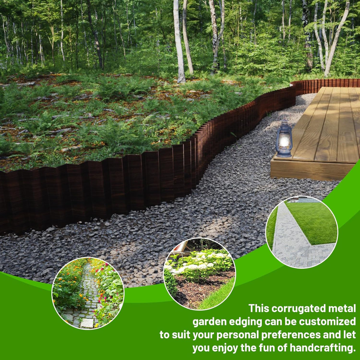 SnugNiture 3 Rolls Corrugated Metal Garden Edging,8" x 20' Landscape Edging Border,Sturdy Metal