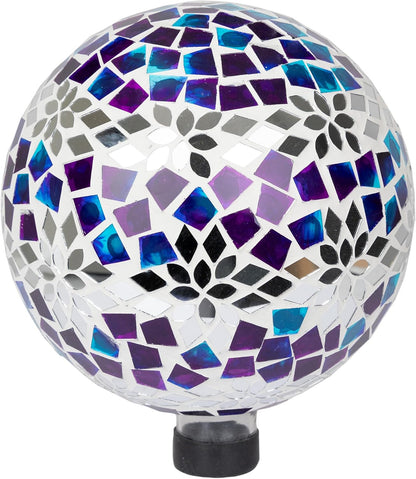 Alpine Corporation HMD218 Mosaic Gazing Globe with Mirrored Floral Pattern Decoration for Garden