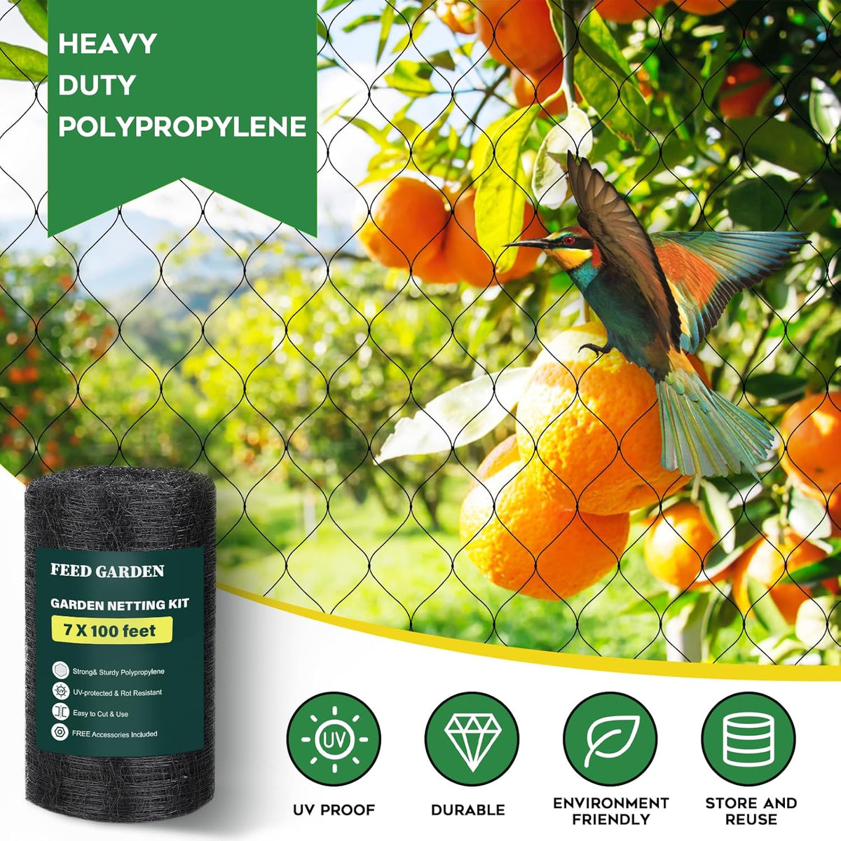 FEED GARDEN Deer Netting Deer Fence Netting, 7 x 100 Feet for Garden Protection Reusable Protective