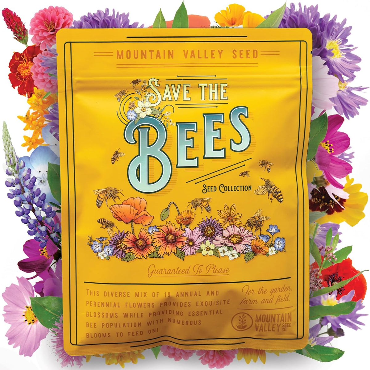 Wildflower Seeds Bulk, 2 Oz. 80,000+ Seeds – Save The Bees Mix with 19 Non-GMO Varieties – Bee