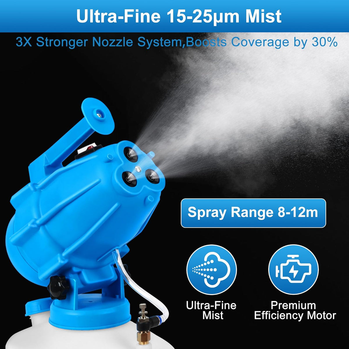 5L (1.3 Gallon) Electric ULV Fogger Sprayer Machine with 3 Nozzles, Portable Cold Fogger with