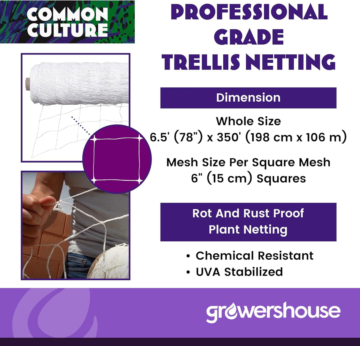 Soft Mesh Nylon Trellis Netting Bulk Roll - 6.5 x 350 ft Heavy-Duty Garden Netting for Plants +