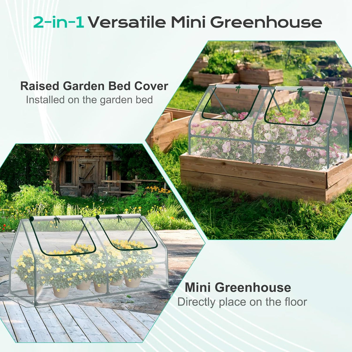 BPS 6x3x3 ft Mini Greenhouse with Transparent PVC Cover UV-Protected Roll-Up Zipper Windows, Ideal