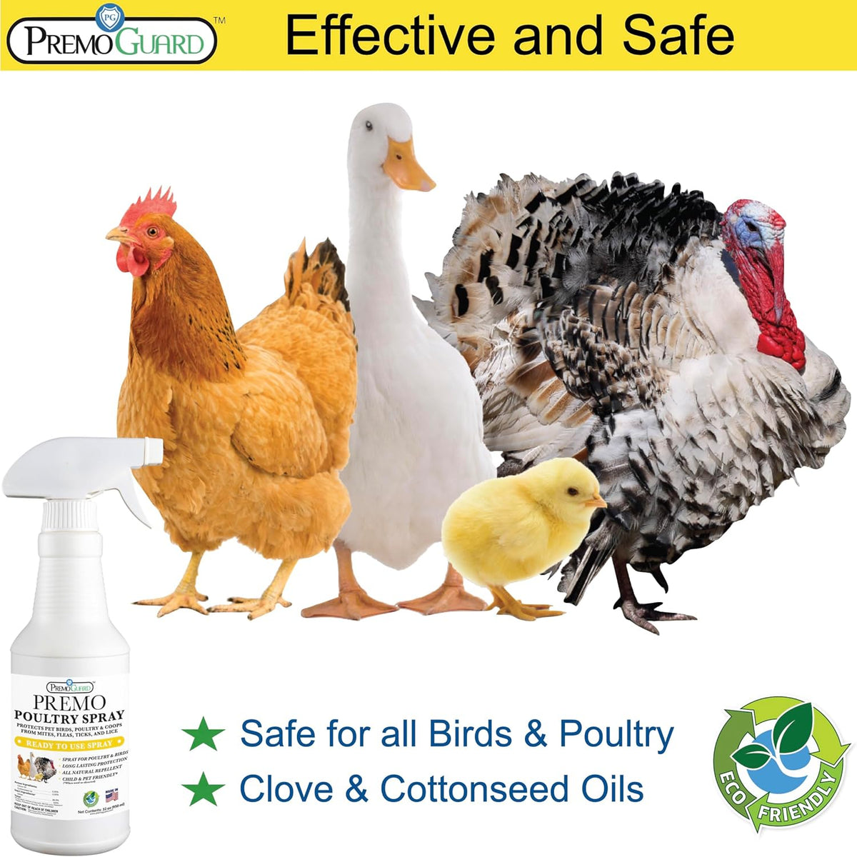 Premo Guard Poultry Spray - 32 oz - Kill Scaly Leg, Mites, Fleas, Lice, & Other Pest on Chickens