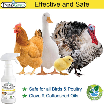 Premo Guard Poultry Spray - 32 oz - Kill Scaly Leg, Mites, Fleas, Lice, & Other Pest on Chickens