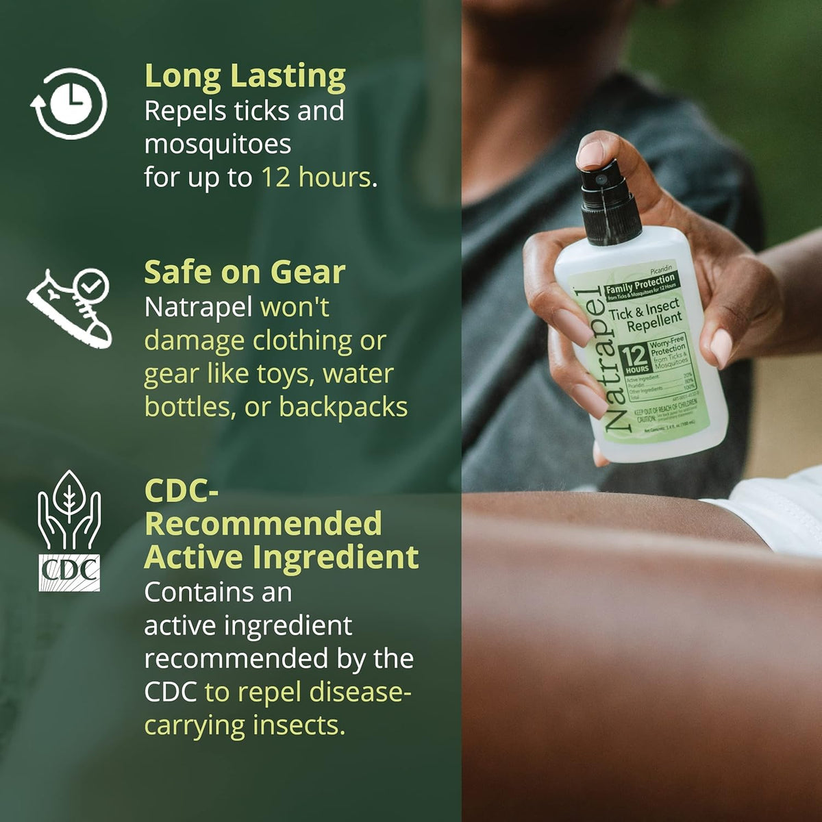 Natrapel Tick & Insect Repellent - Bug Spray with 20% Picaridin - Family Protection Against