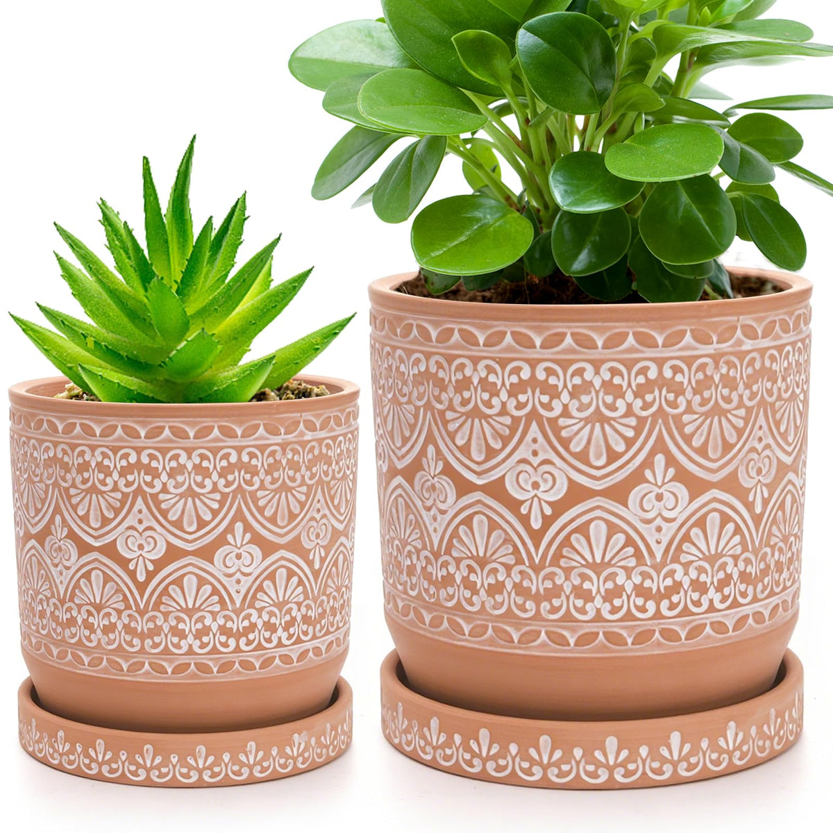 Suwimut Set of 2 Terracotta Plant Pots 4 Inch 6 Inch, Small Medium Clay Planter Pot, Ceramic Cactus