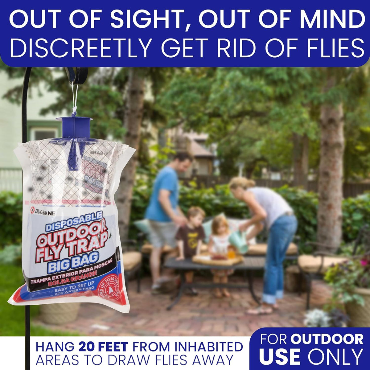 Fly Traps Outdoor Fly Trap for Patio. 4 Large Non-Toxic Pre-Baited Flies Bags Outdoor Disposable.