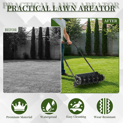VINGLI Lawn Aerator, 19-Inch Heavy Duty Push Spike Aerator with 4 Wheels, Easy-to-Assemble, 45''