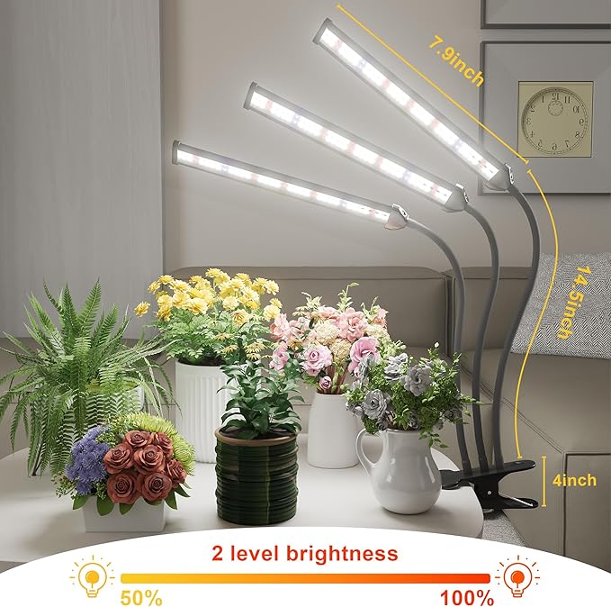 GooingTop Grow Light LED Gooseneck Lamp,Triple-Head Full Spectrum 222 LED Plant Lamp with Red Blue