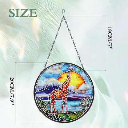 Giraffe Handmade Stained Glass Window Hanging Suncatcher with Chain - 7.9" Outdoor/Indoor Art Decor