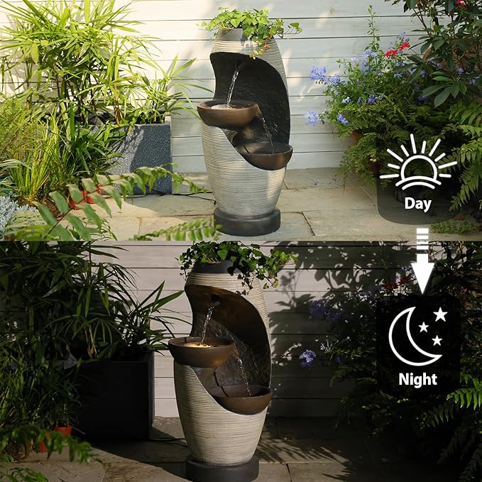 27.95''H Outdoor Garden Water Fountain, 2-Tier Bowl Shaped Floor - Standing Waterfall Fountain