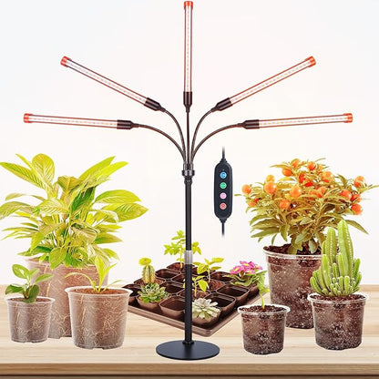 5-Head Table Top Grow Lights for Indoor Plants, Seed Starting, Bonsai with Timer, 45W Power Home