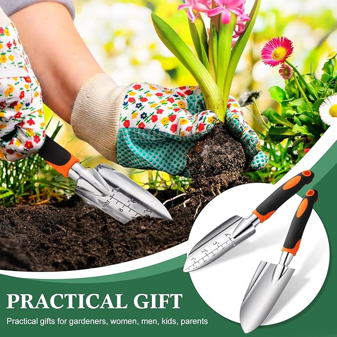 Honoson Garden Hand Trowel Transplant Trowel with Measurements Aluminum Alloy Planting Tools with