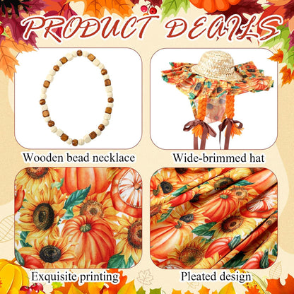 Fall Thanksgiving Goose Outfit Sunflower Porch Goose Costume with Hat Necklace for 23 Autumn Patio