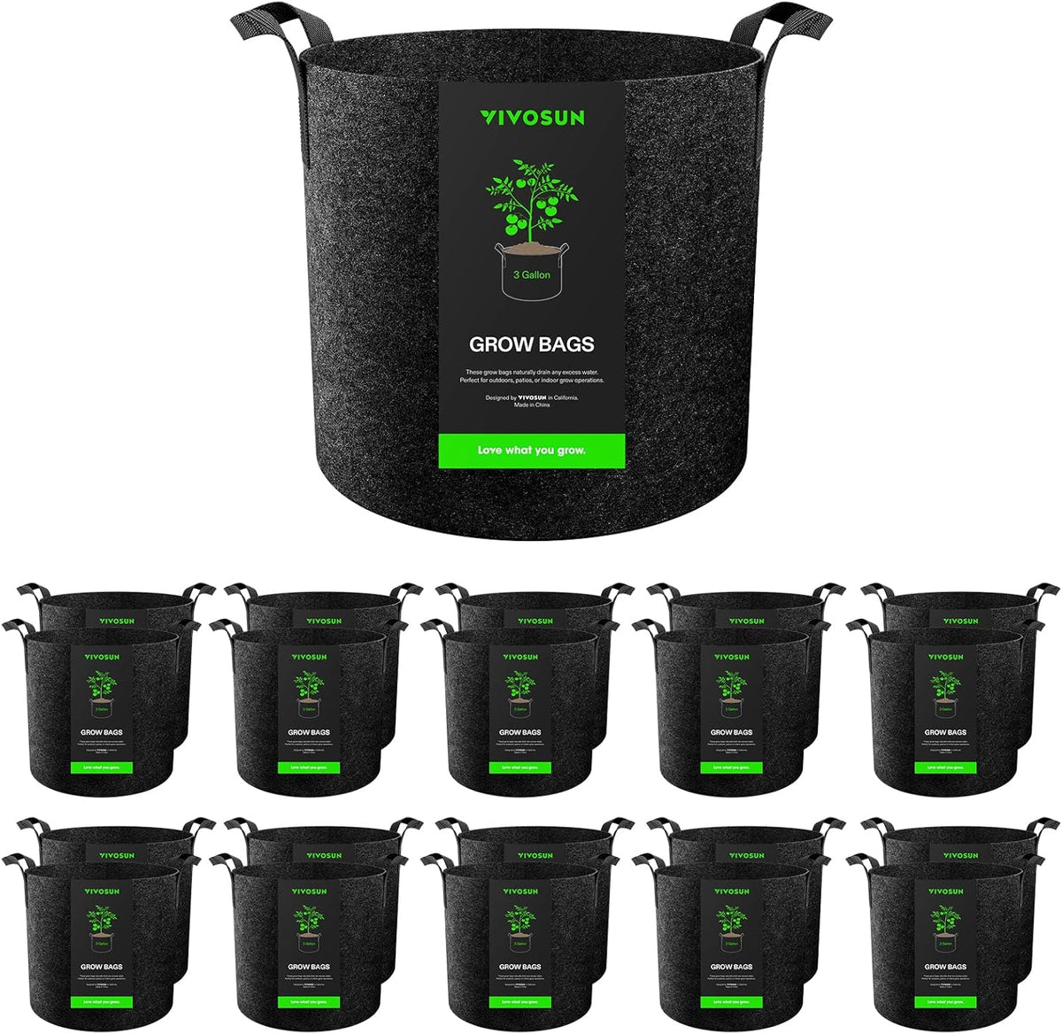 VIVOSUN 20-Pack 3 Gallon Grow Bags, Heavy Duty Thickened Nonwoven Fabric Pots with Handles for