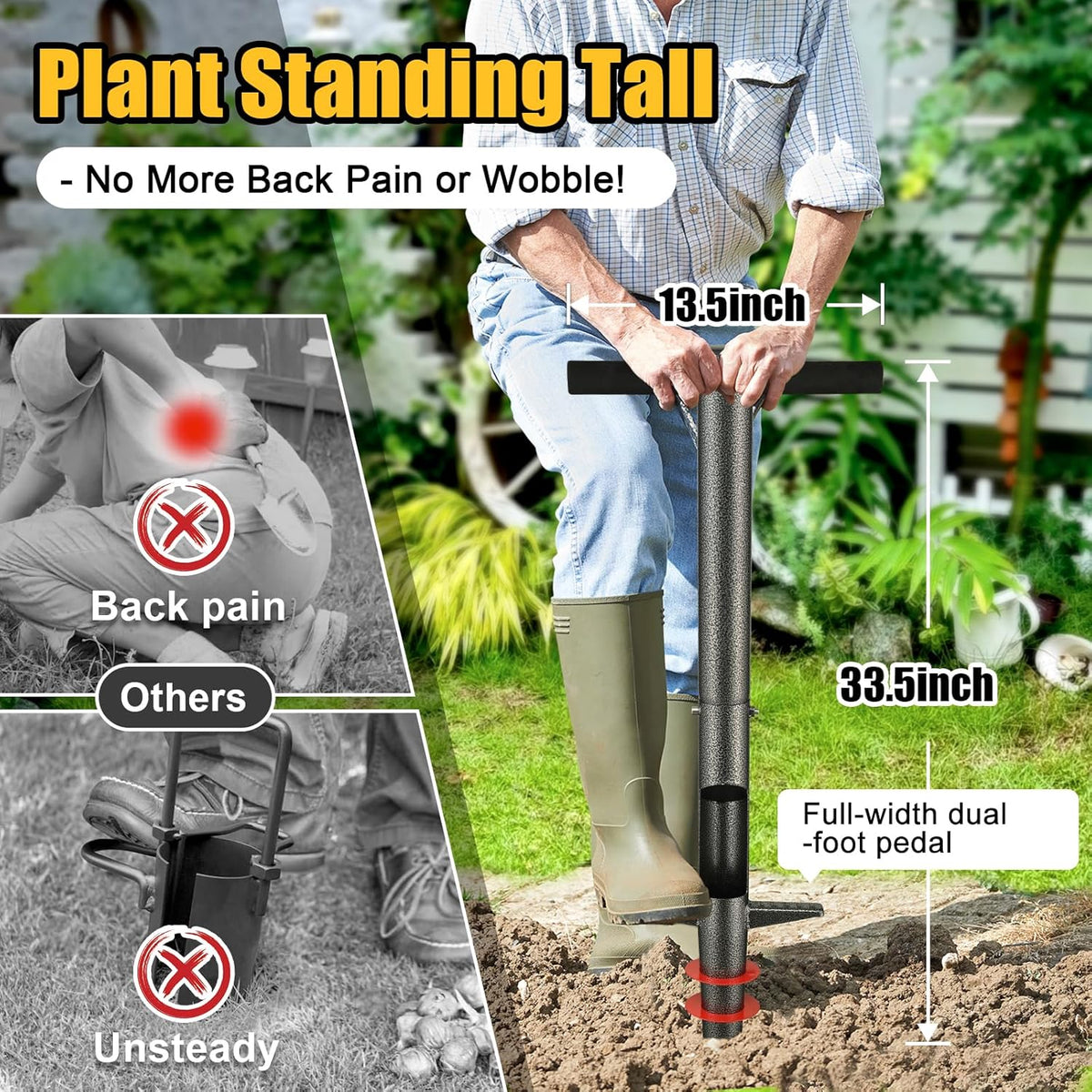 Bulb Planter Tool - 34" Long Handle Sod Plugger Lawn Digger,Auto Plug Eject,Heavy Duty Yard Garden