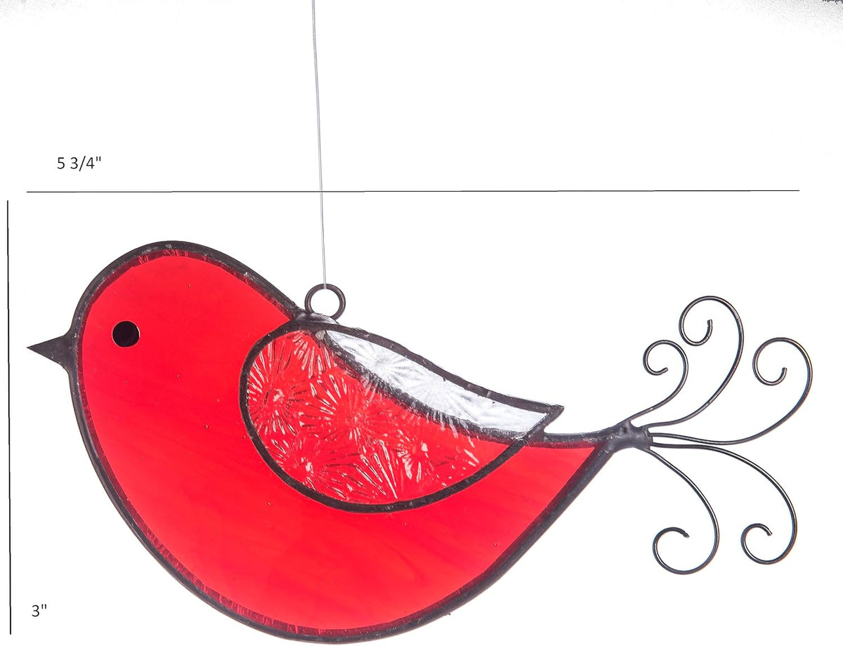 J Devlin Glass Red Bird Window Ornament Suncatcher 310