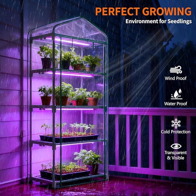 Indoor Greenhouse with Grow Light, 4-Tier Mini Greenhouse 27.6"x19"x63" Small Greenhouse with