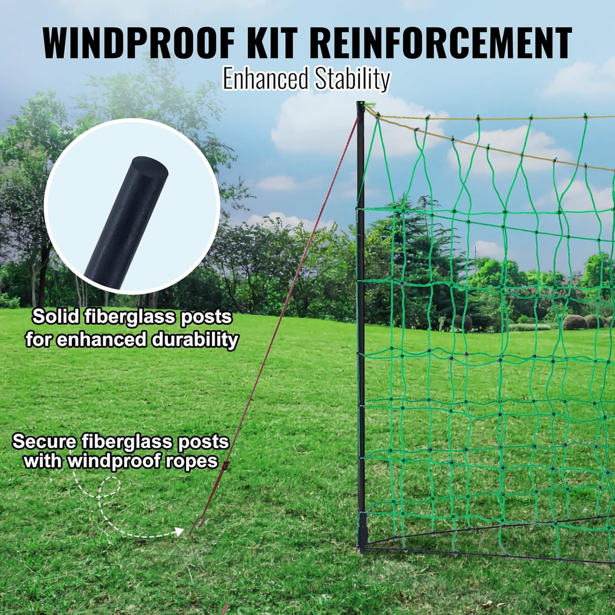 VEVOR Electric Fence Netting, 42"H x 164'L, PE Net Fencing with Posts and Double-Spiked Stakes