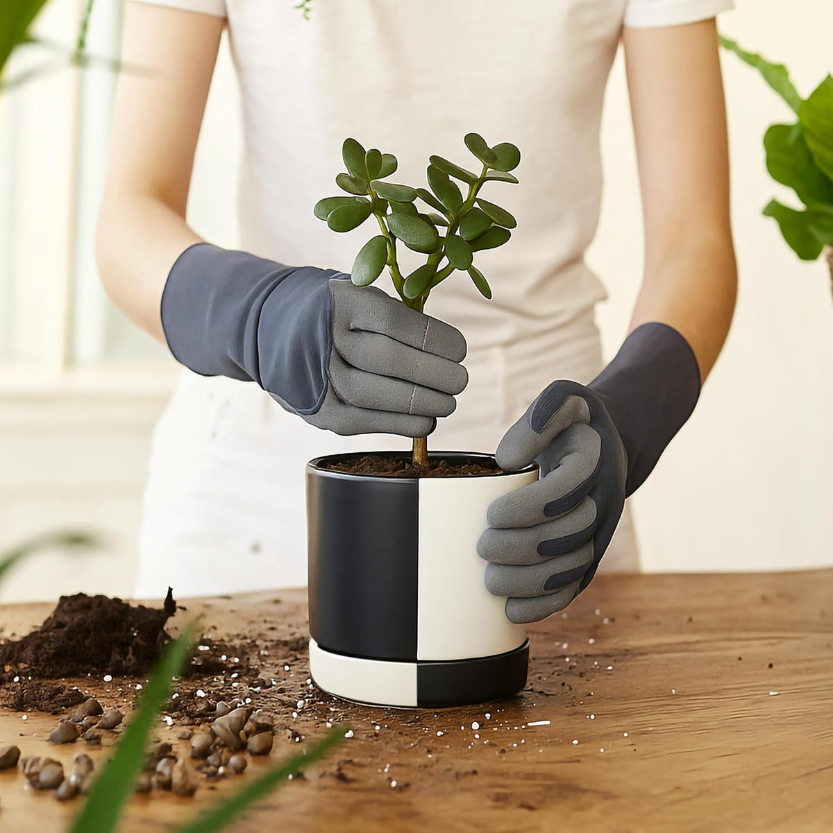 D'vine Dev 4.7 Inch Ceramic Planter Pot with Drainage Hole and Saucer, Indoor Cylinder Round